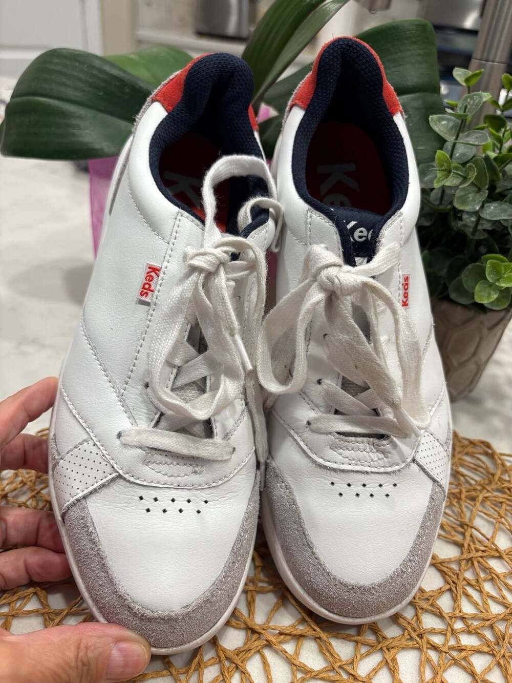 Keds Women's The Court Leather Lace-Up Sneaker White Red Navy